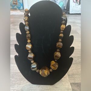 Large Vintage Tiger Eye Stone Necklace
